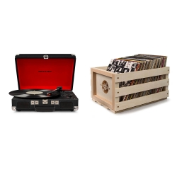 Crosley Cruiser Deluxe Portable Turntable (Black) + Free Storage Crate CR8005D-BK