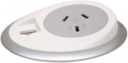 Elsafe: Pixel 1 X Gpo / 1 X Data Coupler With 2000mm Lead With 10a Three Pin Plug - White/ Silver