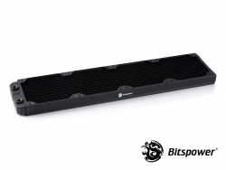 Bitspower Leviathan Slim 480mm 4xg1/4 Radiator High Durability Powder Coated In Black With High Quality Copper Material. Features Dual Sided Bp-nls480-f4pb