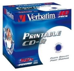 Verbatim Cd-r 10pk Jewel Case - Ij Printable Wide - 52x 80 Min P-cyanine 41920