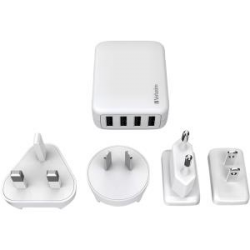 Verbatim 4.8a 4-port Usb Travel Charger (au Us Eu Uk) - White 65124