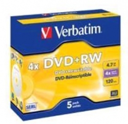 Verbatim Dvd+rw 5pk Jewel Case - 4.7gb 4x 95043