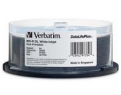 Verbatim  Bd-r Dl 50gb 6x Wide White Inkjet 25pk Spindle 97334