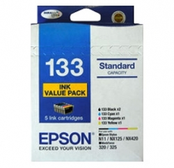 Epson 133 Std Capacity 5 X Durabrite Ultra Value Pack - Twin Black And 3 Colours Big W Only C13t133694