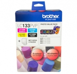 Brother Lc133pvp Lc133 Photo Value Pack 1xblack 1xcyan 1xmagenta 1xyellow + 40 Sheets Photo Paper