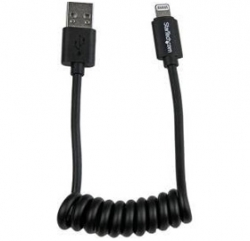 Startech 0.3m 1ft Coiled Black Apple 8-pin Lightning To Usb Cable For Iphone Ipod Ipad - Coiled USBCLT30CMB