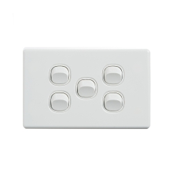 4C | Elegant Wall Switch 5 Gang 250V 16A - Horizontal - 10 Pack with 10 FREE C-Clips 040.0.0090.10PACK