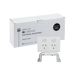 4C | Elegant Double Power Point 250V 10A - Horizontal - 10 Pack with 10 FREE C-Clips 040.0.0098.10PACK