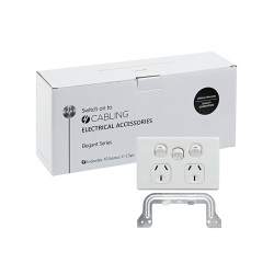 4C | Elegant Double Power Point 250V 10A with Extra Switch - Horizontal - 10 Pack with 10 FREE C-Clips 040.0.0100.10PACK