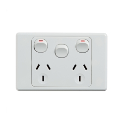 4C | Ultima Double Power Point 250V 10A with 16AX Extra Switch - Horizontal