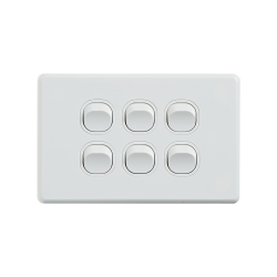 4C | Classic 6 Gang Switch 250V 16AX - Horizontal - 10 Pack with 10 FREE C-Clips