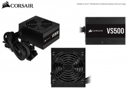 Corsair 500W VS Series 80 PLUS Certified, Flat Cable, 120mm Low Noise Fan, 85% Efficiency, Non-Modular ATX Power Supply. 3 Years Warranty