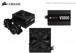 Corsair 600W VS Series 80 PLUS Certified, Flat Cable, 120mm Low Noise Fan, 85% Efficiency, Non-Modular ATX Power Supply. 3 Years Warranty