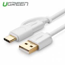 Ugreen Usb 2.0 To Type C + Micro Usb Cable 1m White Acbugn30171