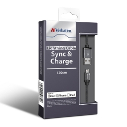 Verbatim Metallic Charge & Sync Lightning Cable - Black 120cm 64530
