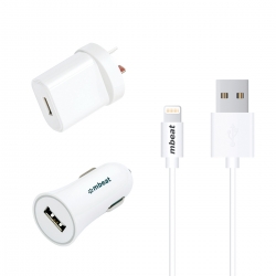 Mbeat 3-in-1 Mfi Usb Lightning Charging Kit (1m Lighting To Usb Cable + 2.1a Car & Wall Charger)