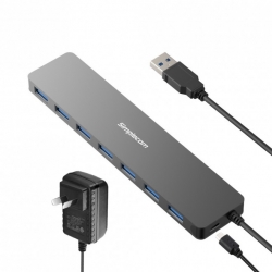 Simplecom Ultra Slim Aluminium 7 Port Usb 3.0 Hub With Power Supply (Ch372Ps-Bk)