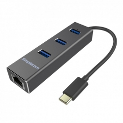 Simplecom Aluminium Usb-c Type-c To 3 Port Usb 3.0 Hub With Rj45 Gigabit Ethernet Lan Adapter