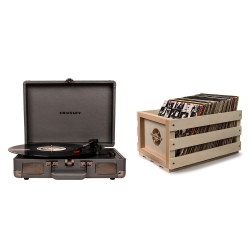 Crosley Cruiser Deluxe Portable Turntable - Slate + Free Record Storage Crate Cr8005D-Sg4