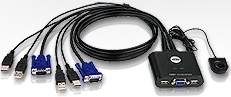 Aten Petite 2 Port Usb Kvm Switch With External Switch Button & Usb Passthrough - Cables Built