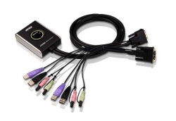 Aten 2 Port Usb 2.0 Dvi/ Audio Cable Kvm Switch Support Hdcp Video Dynasync Single Link Audio Mouse/