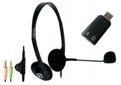 Shintaro Light Weight Headset With Microphone Plus Usb Audio Adapter With 3.5Mm Headphone And Microphone JackSh-102M+Sh-120