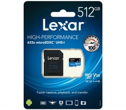 Lexar 512Gb High Performance 633x Micro SDXC Card, UHS-I, 100MB/s, V30 U3 C10 A2