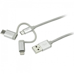 Startech 1m 3ft Usb Multi Charger Cable - Lightning Usb-c Micro-b - Braided Ltcub1mgr