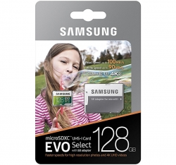 Samsung 128GB Micro SDXC EVO Select Memory Card with Adapter, 100MB/s, Class10, UHS3, MB-ME128GA