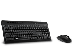 Rapoo Wired Optical Mouse & Keyboard Combo Black Multimedia Keyboard/ Full Size/ Anti-oxidation Sealed Membrane/ 1000 Dpi High-definition Tracking Nx1710