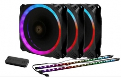 Antec Prizm 120 Argb 3+2+c 3x Rgb Dual Ring Pwm Fan 2 X Led Strip And 1x Rgb Fan Controller