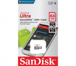 SanDisk 64GB Micro SDXC Ultra Class 10 Up To 80MB/s 533x SDSQUNS-064G-GN3MN