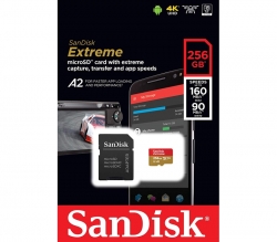 SanDisk Extreme 256GB Micro SDXC Card With SD Adapter, 160MB/s V30 U3 A2, SDSQXA1-256G