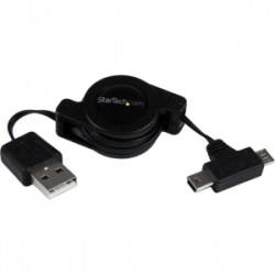 Startech 2.5 Ft Retractable Usb Combo Cable Usb To Micro Usb And Mini Usb M/ M - 2 In 1 Usb To